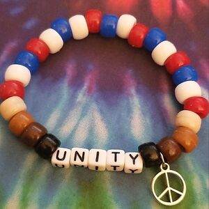 Handmade Red White Blue Unity Peace Charm Kandi Bracelet